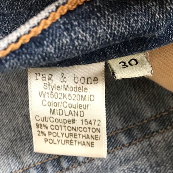 Rag & Bone Distressed Skinny Jeans Midland Raw Frayed Hem Destroyed Denim 30 - Picture 13 of 16